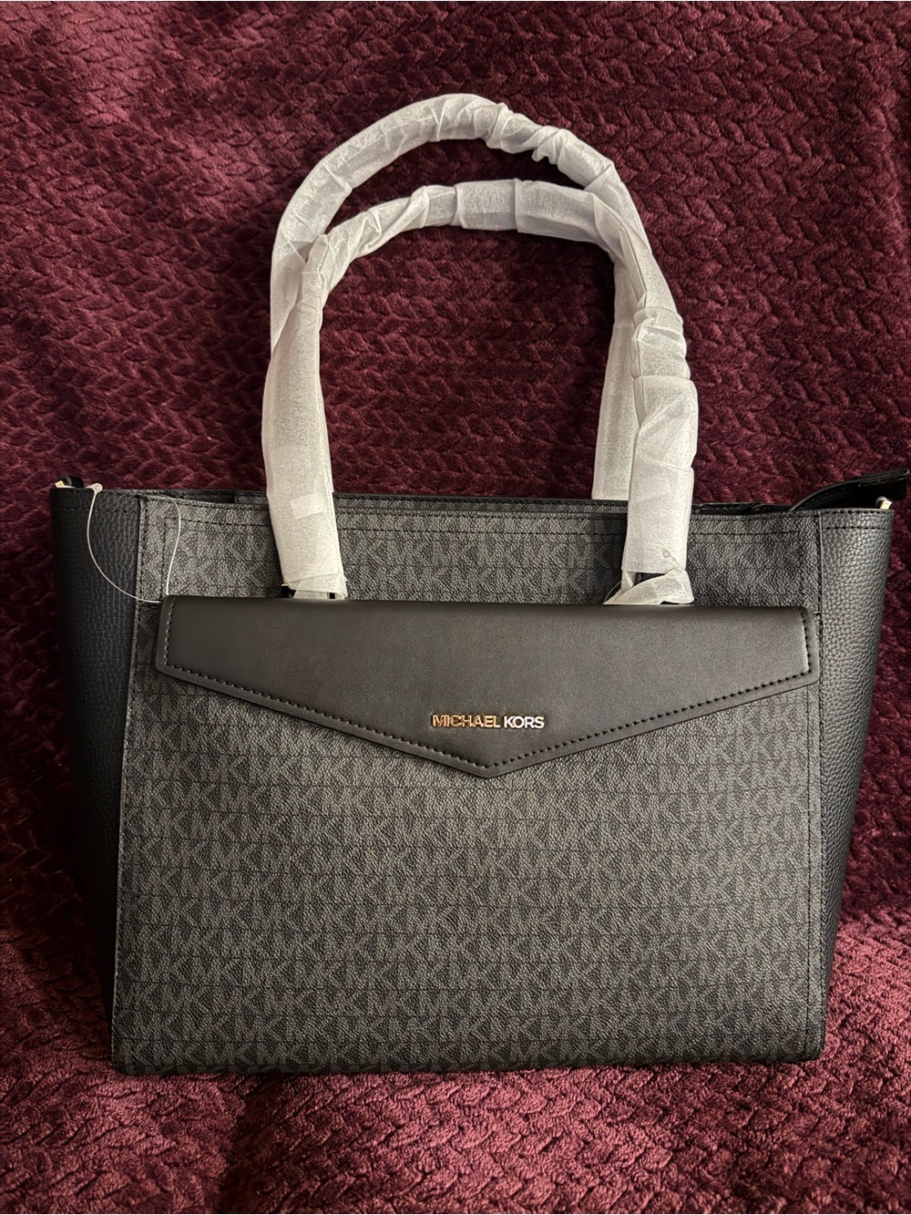 Michael Kors Black Logo-Print Tote with Gold Hardware - Picture 4 of 4